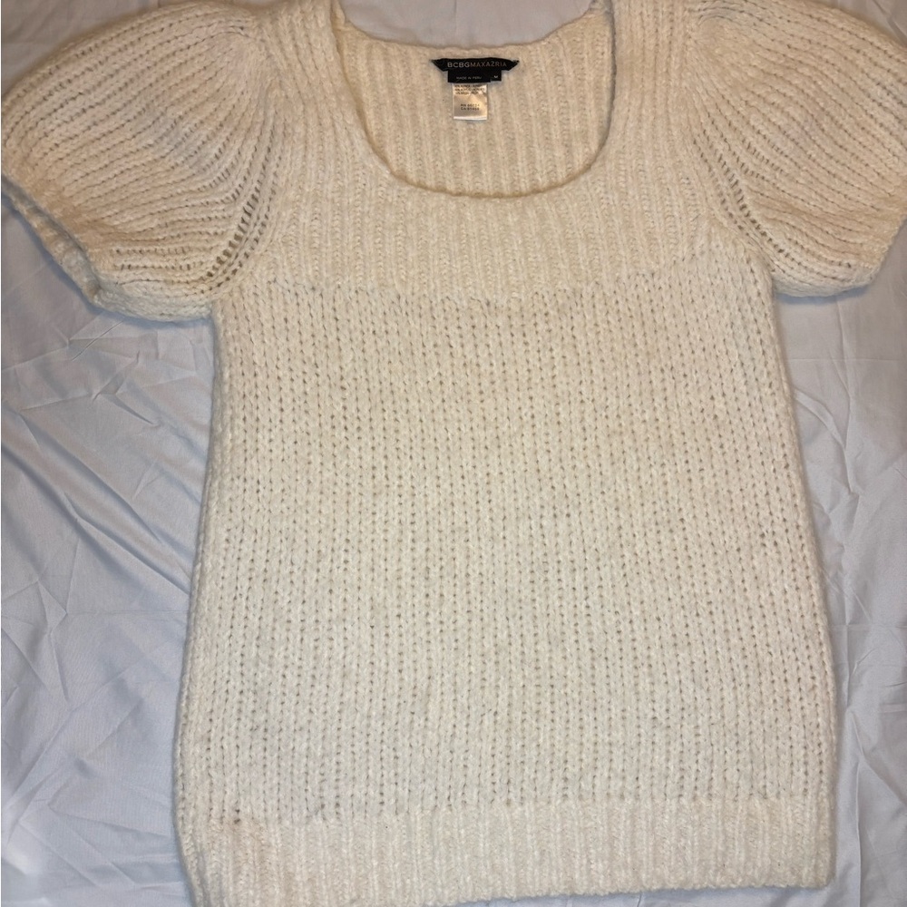 BCBG Cream Scoop Neck Knit Sweater